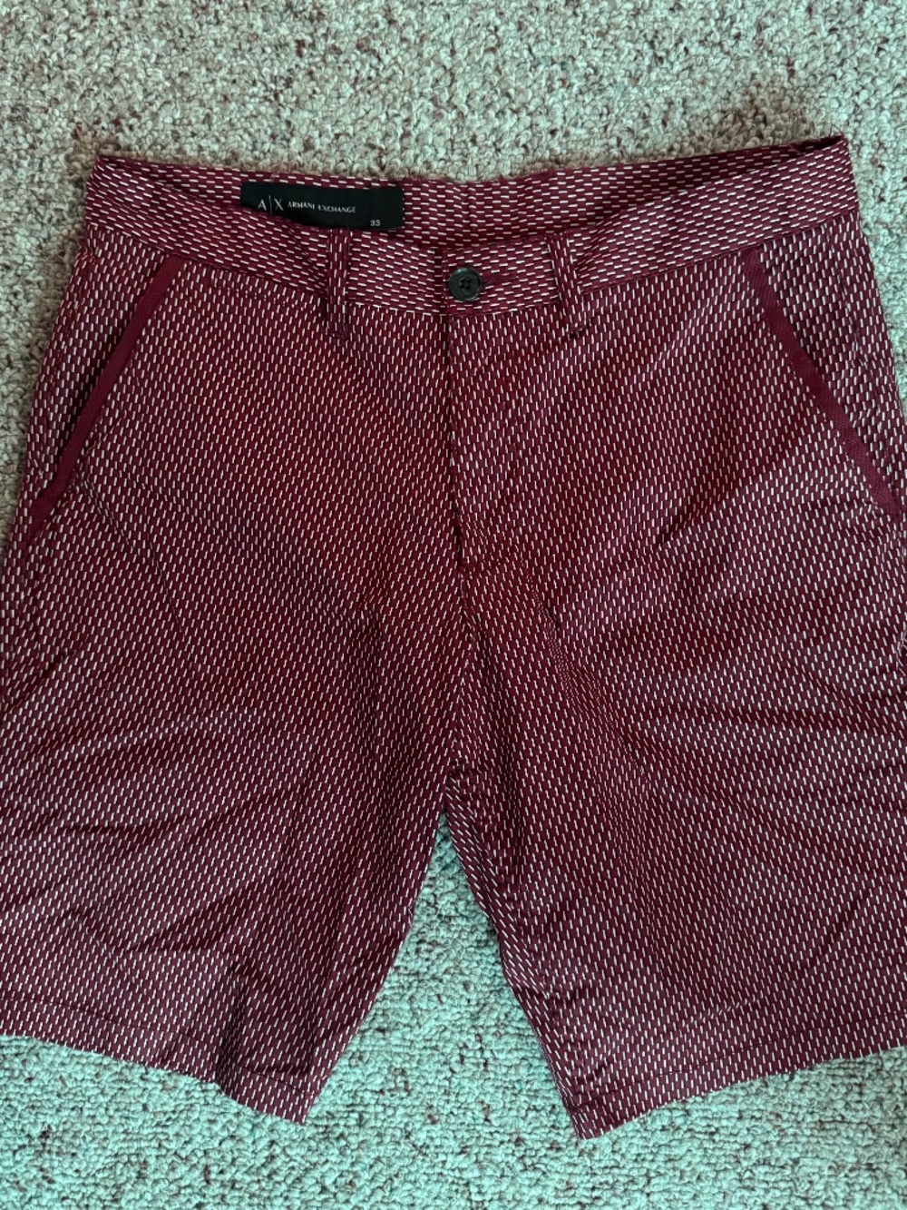 Armani Exchange Men's Geo Print Chino Shorts Burgundy White Size 33
